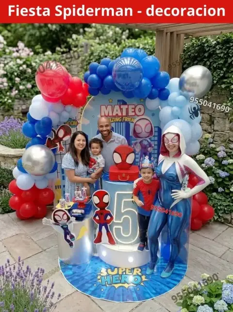 Decoración de Spiderman y el Hombre Araña para los 4 años (S/ 300)