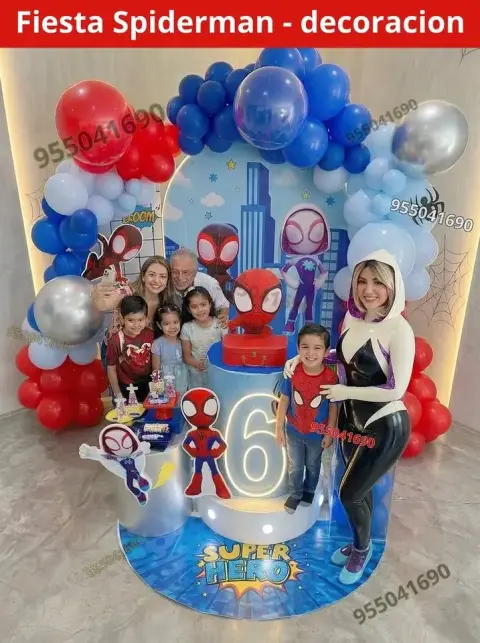 Decoración de Spiderman y el Hombre Araña para los 4 años (S/ 300)