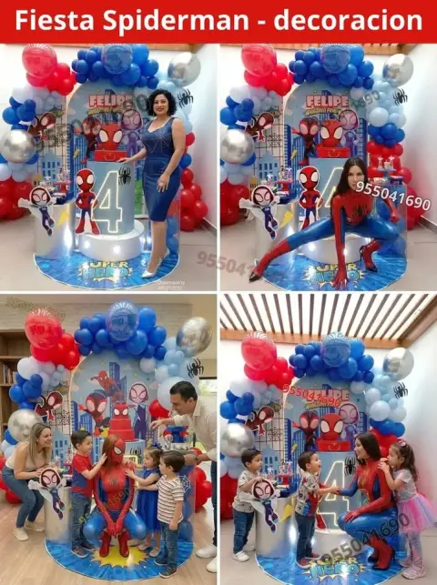 Decoración de Spiderman y el Hombre Araña para los 4 años (S/ 300)