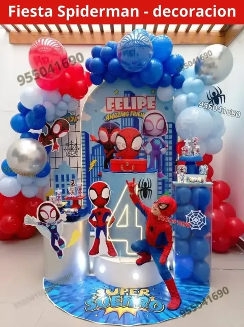 Decoración de Spiderman y el Hombre Araña para los 4 años (S/ 300)