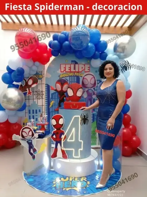 Decoración de Spiderman y el Hombre Araña para los 4 años (S/ 300)