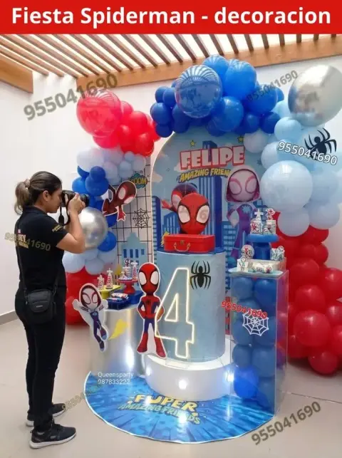 Decoración de Spiderman y el Hombre Araña para los 4 años (S/ 300)
