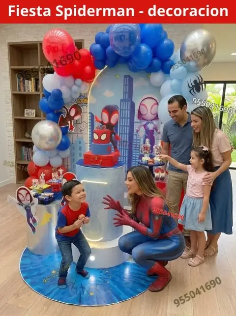 Decoración de Spiderman y el Hombre Araña para los 4 años (S/ 300)
