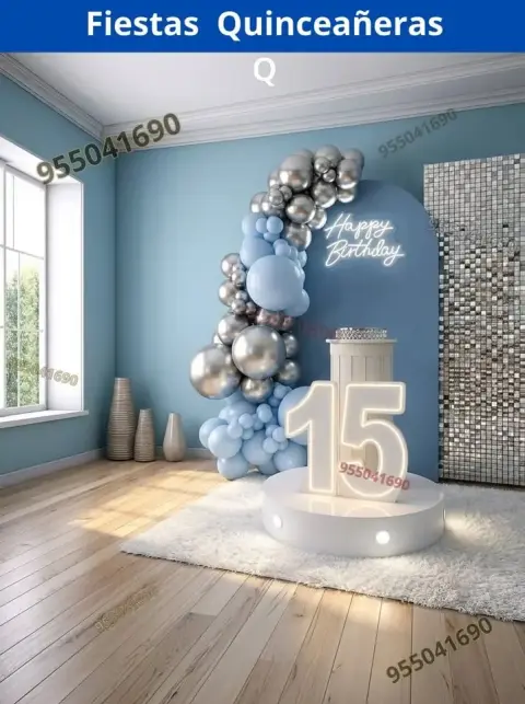 Decoración de 15 años en casa o salón — todos los colores (desde S/ 120)