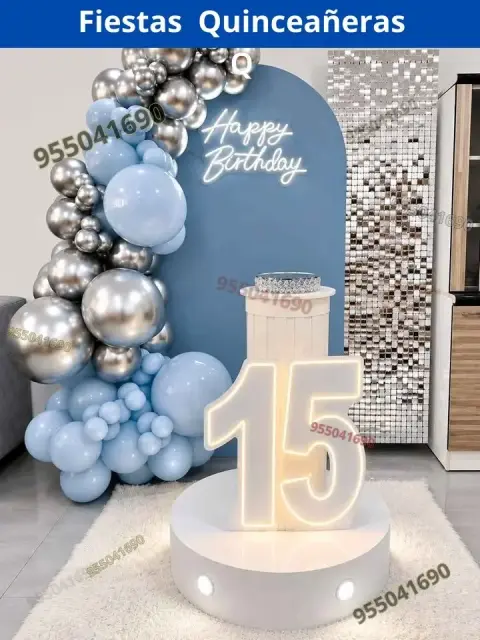 Decoración de 15 años en casa o salón — todos los colores (desde S/ 120)