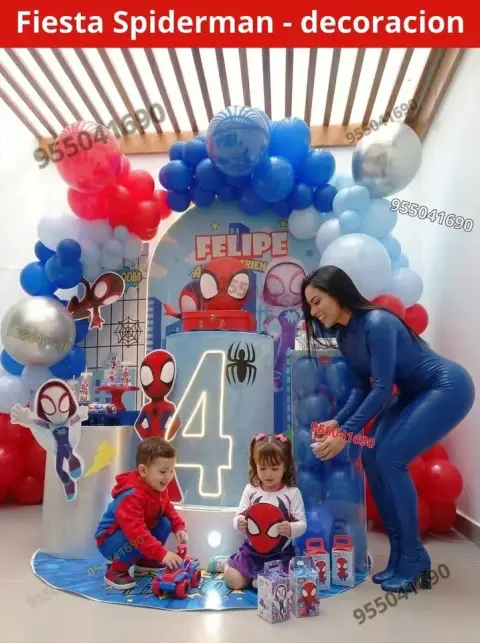 Decoración de Spiderman y el Hombre Araña para los 4 años (S/ 300)