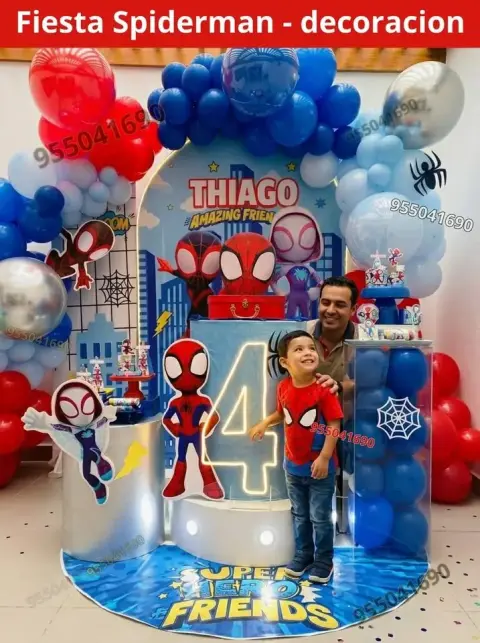 Decoración de Spiderman y el Hombre Araña para los 4 años (S/ 300)