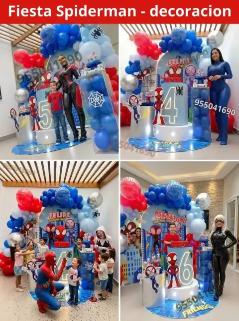 Decoración de Spiderman y el Hombre Araña para los 4 años (S/ 300)