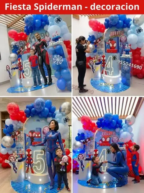 Decoración de Spiderman y el Hombre Araña para los 4 años (S/ 300)