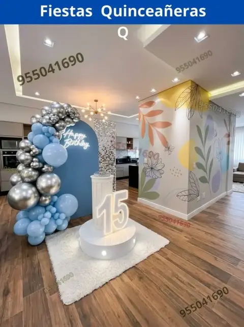 Decoración de 15 años en casa o salón — todos los colores (desde S/ 120)