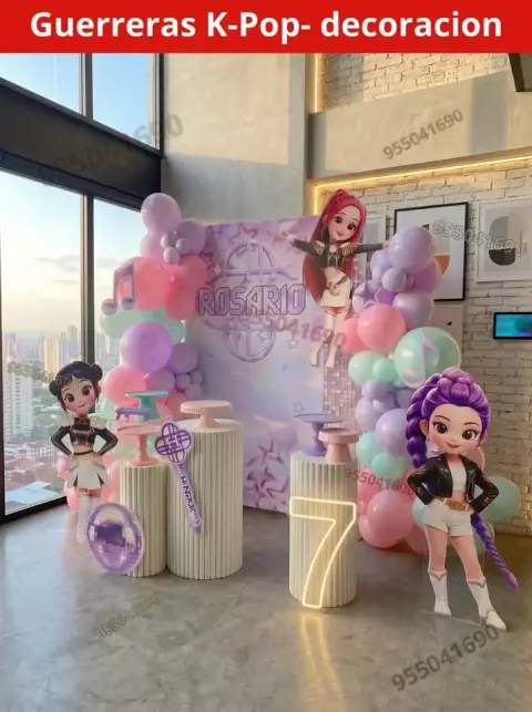 Decoración de las Guerreras K-pop (Demon Hunters) para cumpleaños (S/ 300)