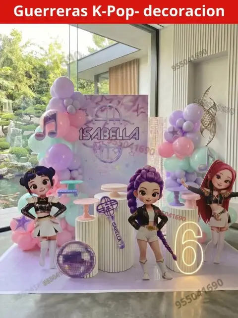 Decoración de las Guerreras K-pop (Demon Hunters) para cumpleaños (S/ 300)