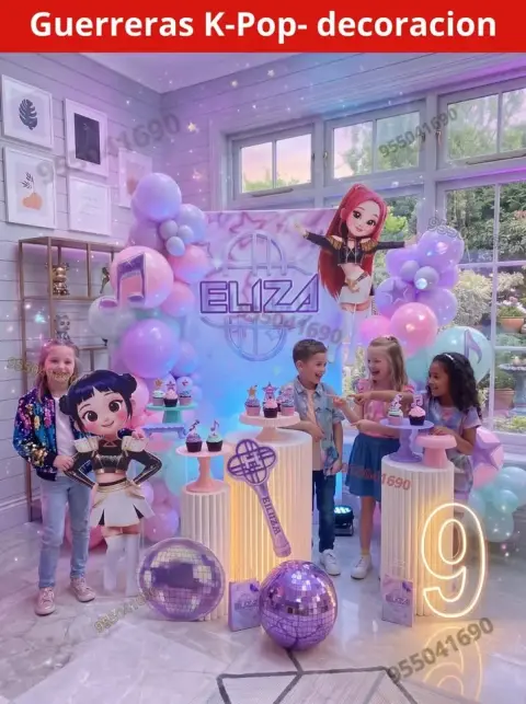 Decoración de las Guerreras K-pop (Demon Hunters) para cumpleaños (S/ 300)