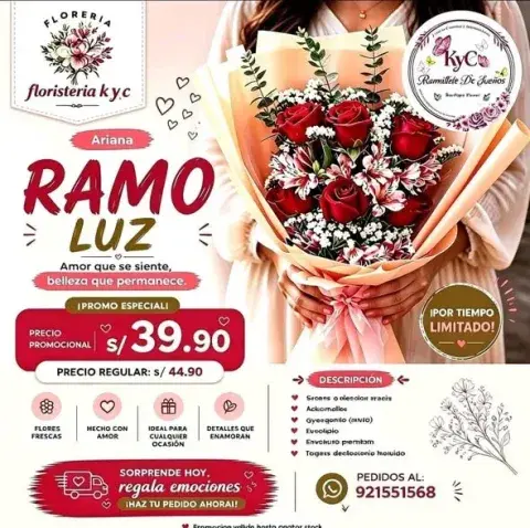 Ramos de girasoles, rosas y tulipanes de la floristería KyC en Nuevo Chimbote: arreglos florales, ramos con tarjeta dedicatoria y delivery de flores