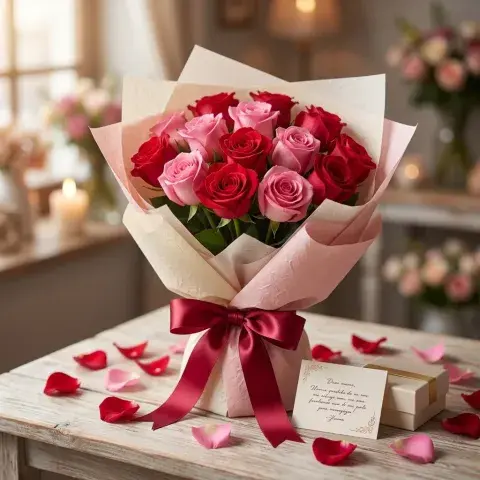 Detalle para el Día de la Esposa (ramo + tarjeta)