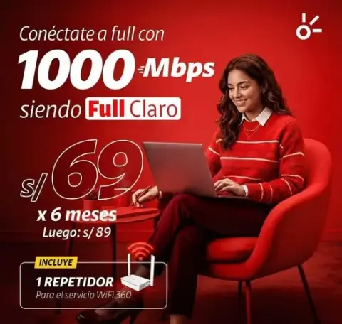 Plan Full Claro 1000 Mbps (S/ 69 x 6 meses)
