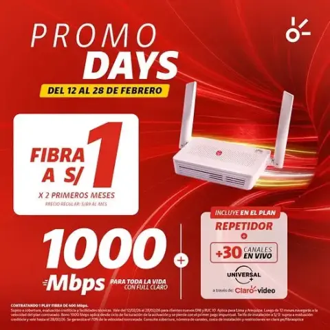 Promo Days: fibra a S/ 1 por 2 meses