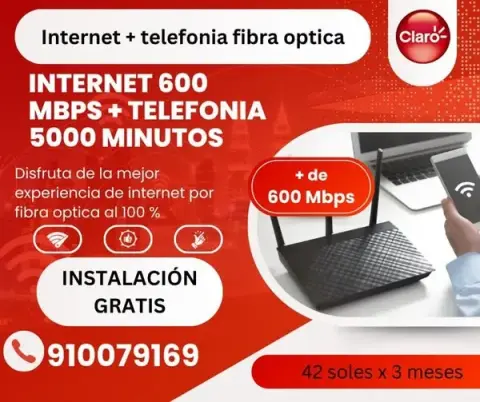 Internet 600 Mbps + telefonía con 5000 minutos
