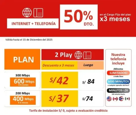 Plan 2 Play 300 Mbps (se duplica a 600 Mbps)