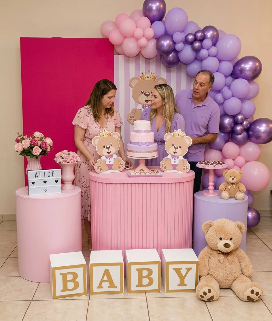 Decoración de baby shower rosado para niña