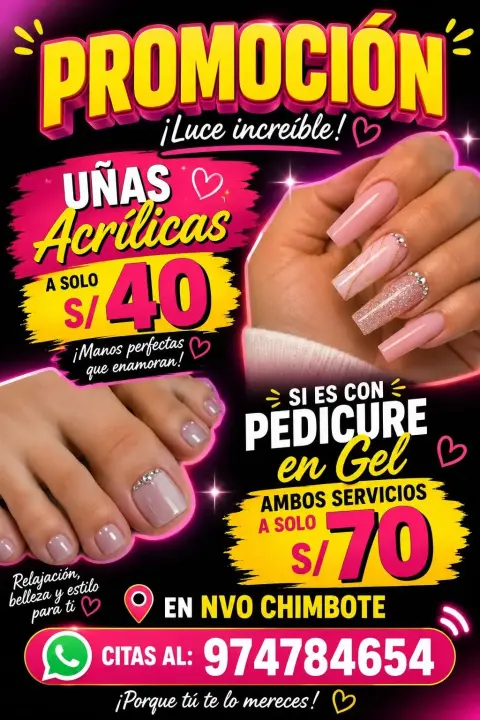 Uñas acrílicas + pedicure en gel