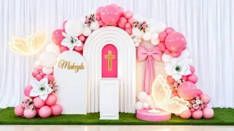 Decoración de bautizo y matrimonio en tonos rosados