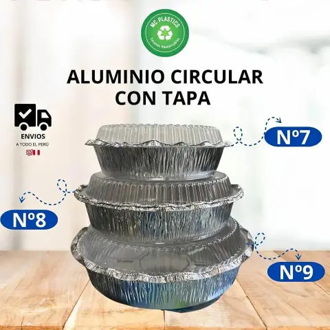 Envase de aluminio circular con tapa — N.° 7, N.° 8 y N.° 9