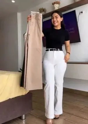 Pantalón Azucar de drill tiro alto (beige)