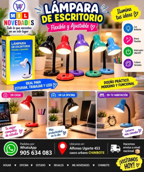 Lámpara de escritorio flexible y ajustable