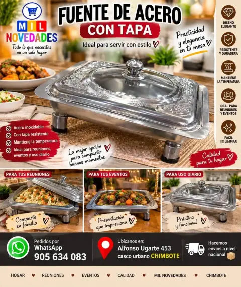 Fuente de acero inoxidable con tapa