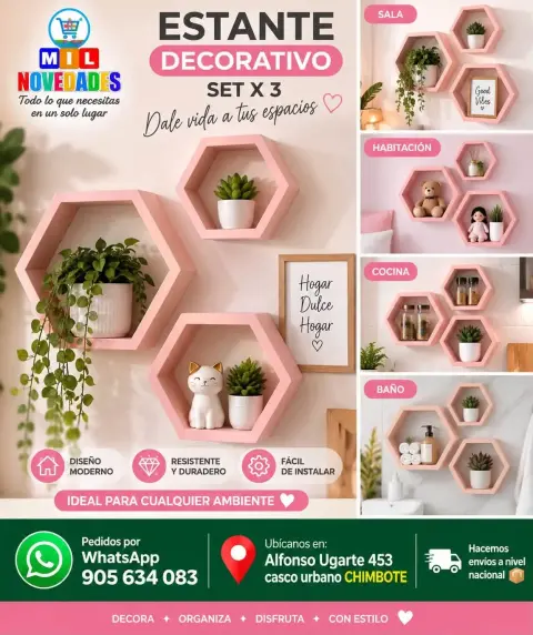 Estante decorativo set x 3 (hexágonos)