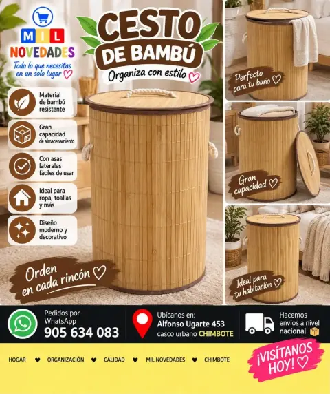 Cesto de bambú de gran capacidad