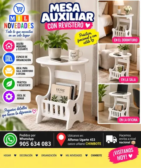 Mesa auxiliar con revistero