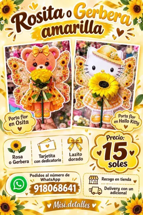 Porta flor en Osita o Hello Kitty