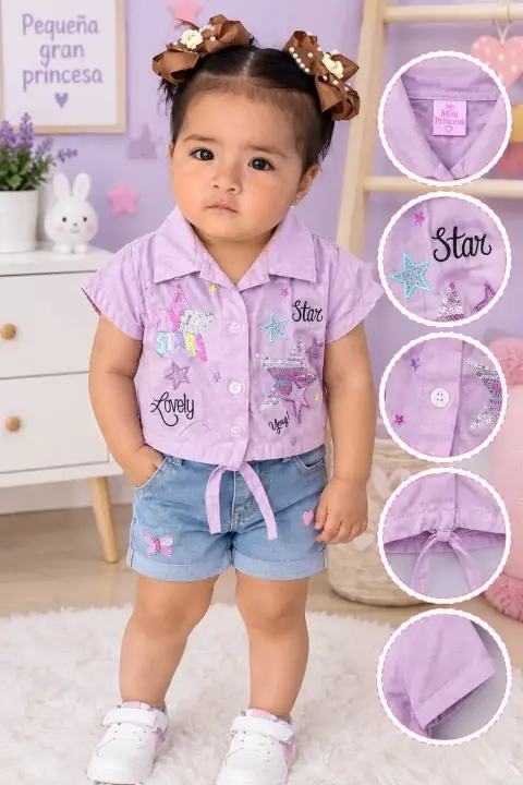 Conjunto de bebé lila con estrellas