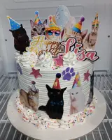 Torta de gatitos con gorritos de fiesta