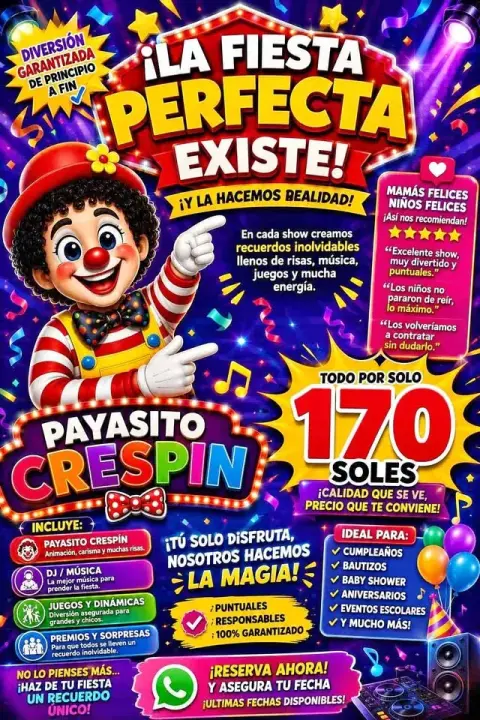ANIMACIÓN INFANTIL DEL PAYASITO CRESPIN 🤡