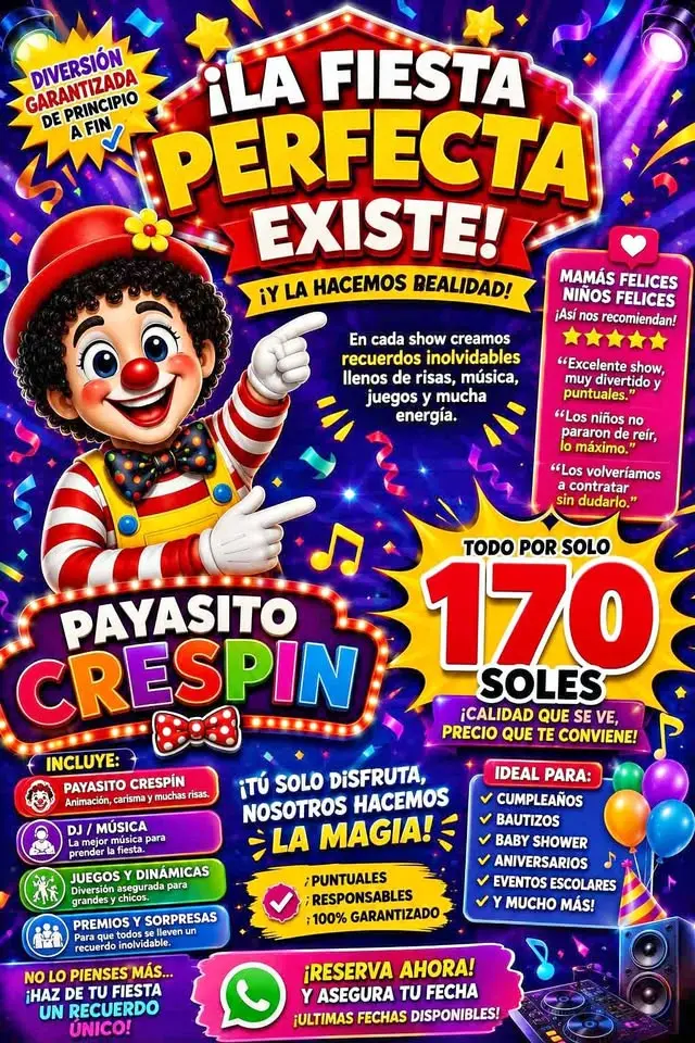Abrir tarjeta de Payasito Crespín — Animación Infantil y Shows
