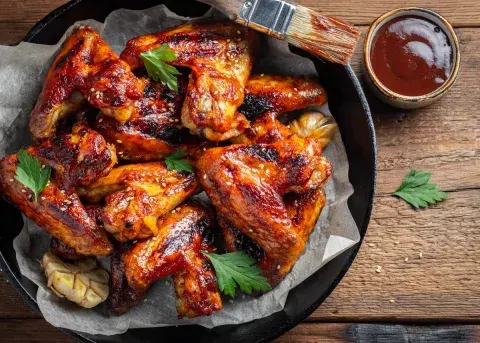 Alitas de pollo BBQ con papas rústicas