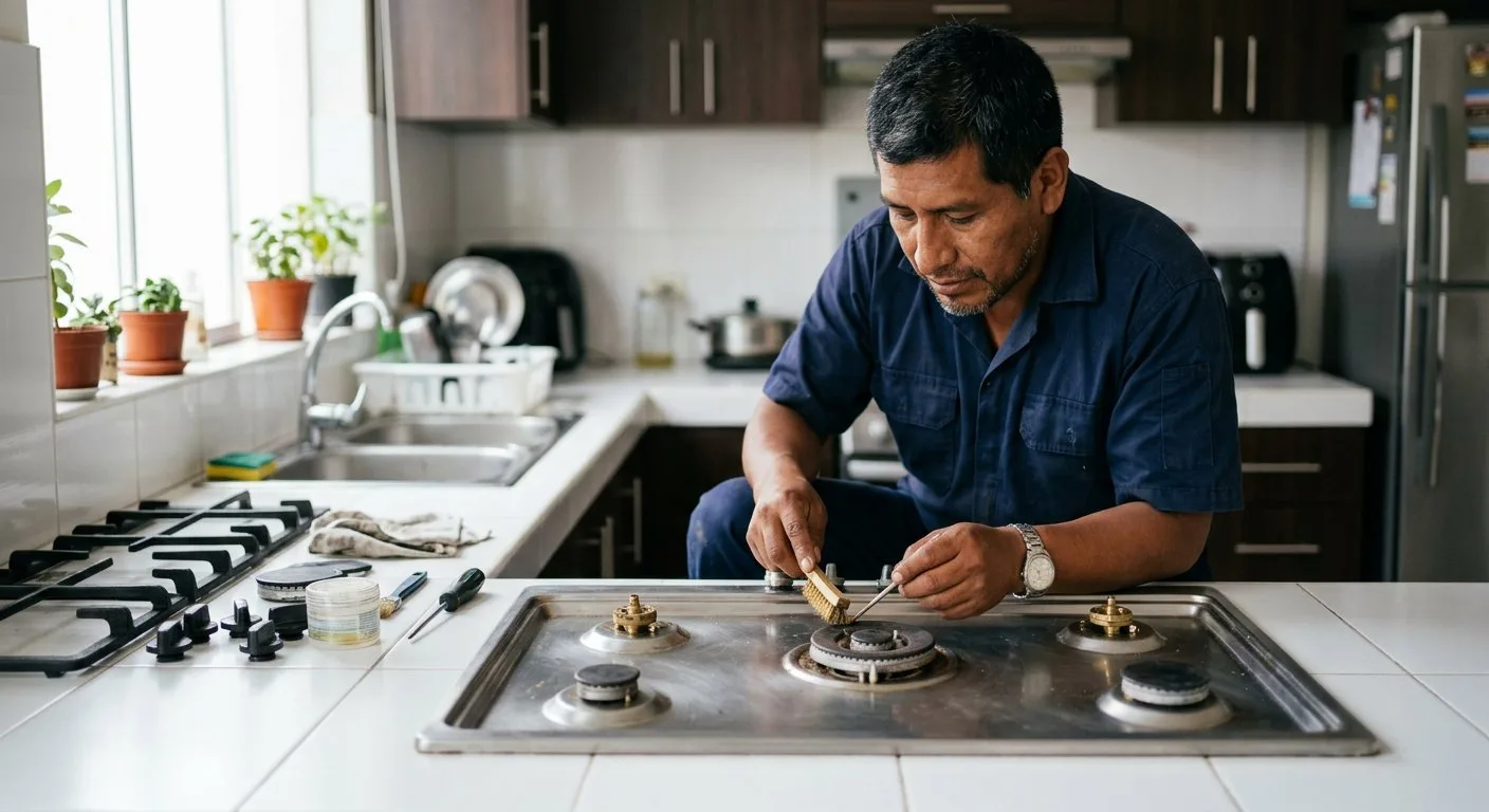 Reparación de cocina a gas con quemadores que no encienden en Chimbote