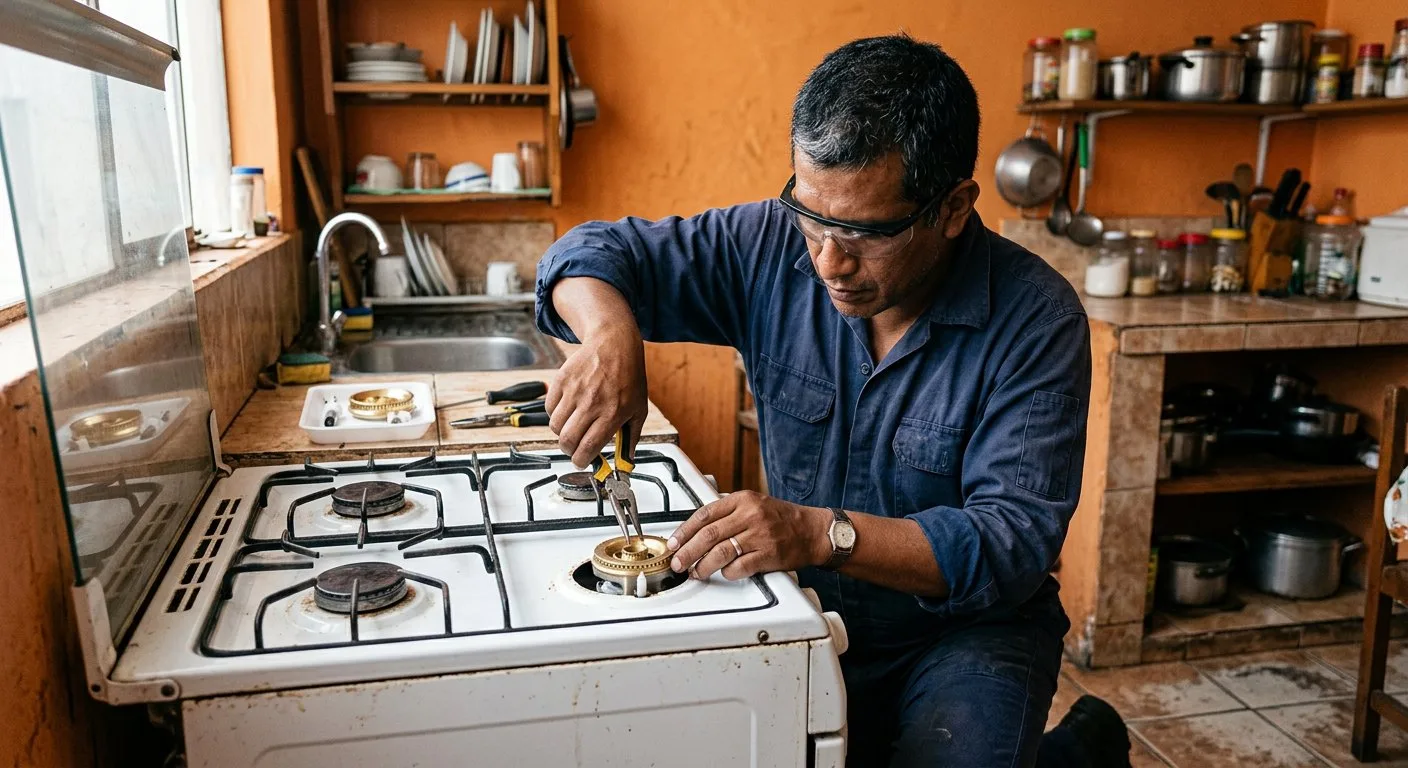 Reparación de cocina a gas con quemadores que no encienden en Chimbote