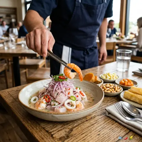 Ceviche mixto con pescado, langostinos y calamares