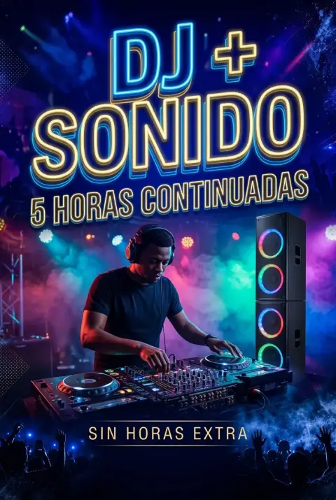 DJ con torre de sonido · 5 horas
