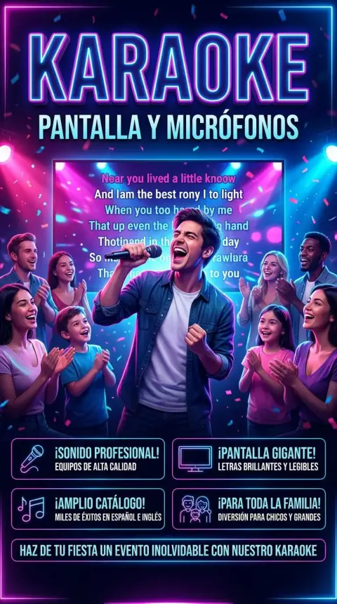 Karaoke en tu fiesta · pantalla, micrófonos y miles de canciones