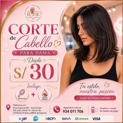Rose Beauty Studio Chimbote: uñas en Soft Gel y acrílicas, lifting y extensiones de pestañas, corte, tinturación, botox capilar y alisados libres de formol en Elías Aguirre 481, Asia Center Stand 14