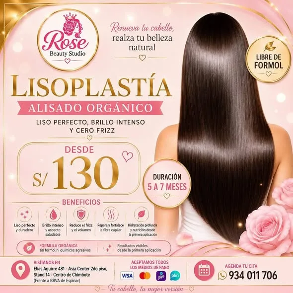 Rose Beauty Studio Chimbote: uñas en Soft Gel y acrílicas, lifting y extensiones de pestañas, corte, tinturación, botox capilar y alisados libres de formol en Elías Aguirre 481, Asia Center Stand 14