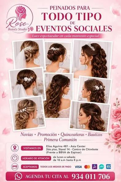 Rose Beauty Studio Chimbote: uñas acrílicas y Soft Gel, PediGel Spa, esmaltado en gel, lifting y extensiones de pestañas, laminado de cejas, microblading, botox capilar, alisados y peinados en Elías Aguirre 481, Asia Center Stand 14
