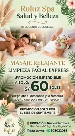 Promoción: masaje relajante más limpieza facial express