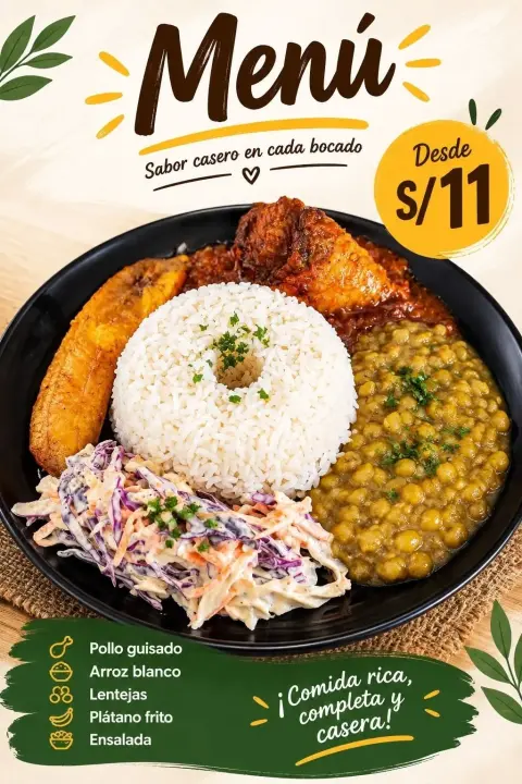 Menú completo del día (pollo guisado)