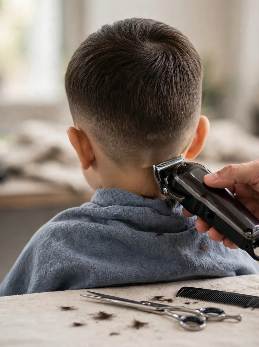 Corte de cabello para niño con máquina y acabado a tijera